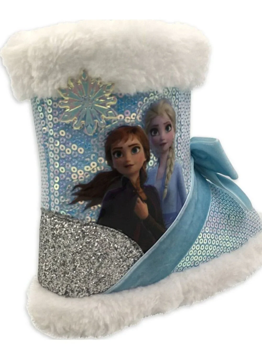 Disney Frozen Kids Size 5-6 Bootie Slippers With Sparkly Sequins & Faux Fur Cuff